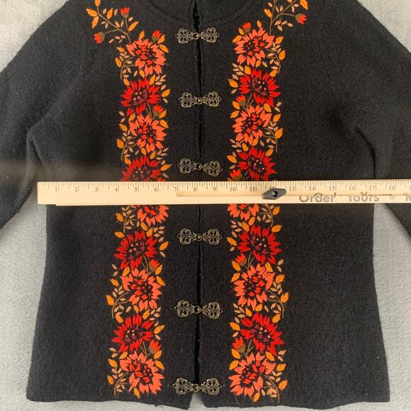 Sarah Spencer Wool Embroidered Floral Jacket Black Boho Cottagecore PS - Picture 3 of 6